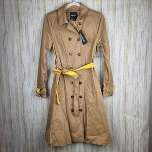 NWT Modcloth Classic Imagination Trench Coat Khaki/Yellow Medium